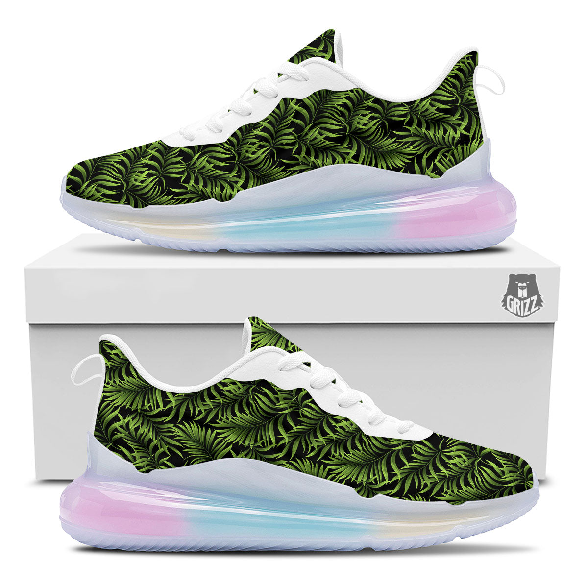 Palm Leaf Green Tropical Print Pattern Running Sneakers-grizzshop
