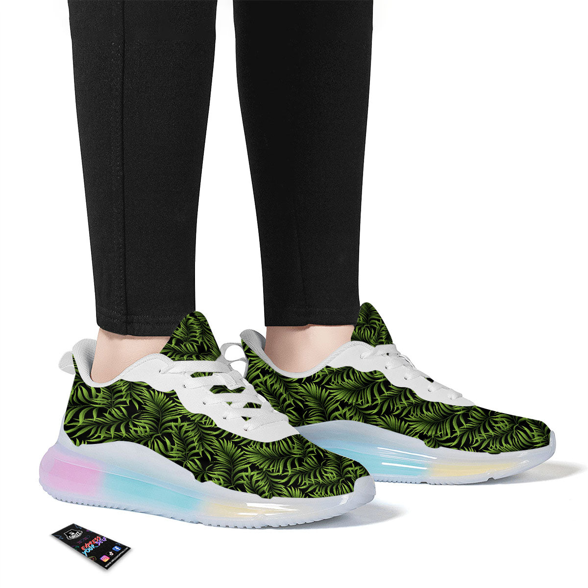 Palm Leaf Green Tropical Print Pattern Running Sneakers-grizzshop