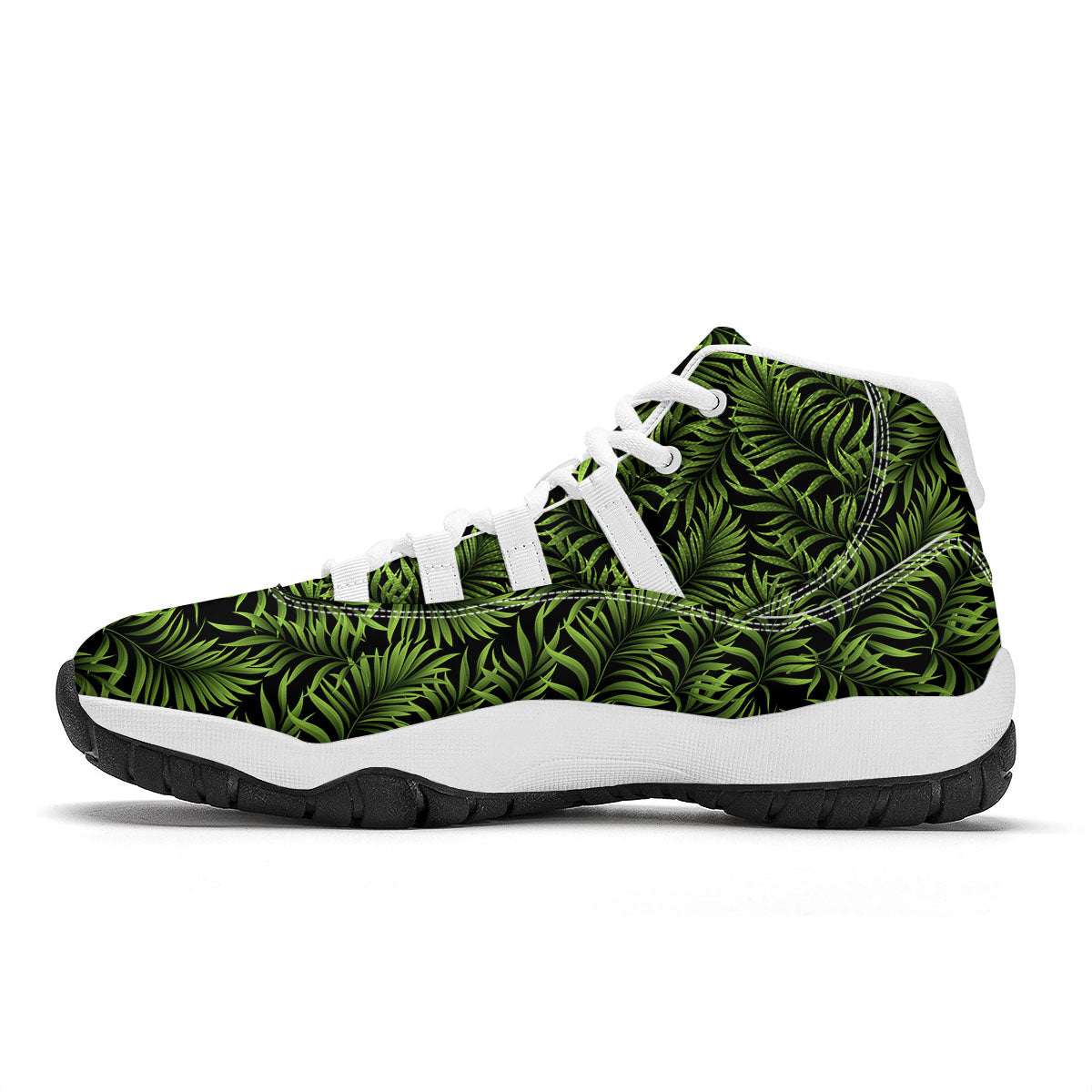 Palm Leaf Green Tropical Print Pattern White Bball Shoes-grizzshop
