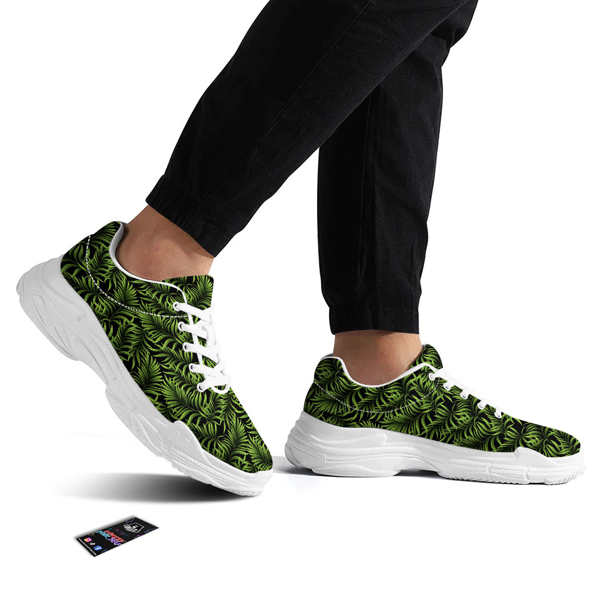Palm Leaf Green Tropical Print Pattern White Chunky Shoes-grizzshop