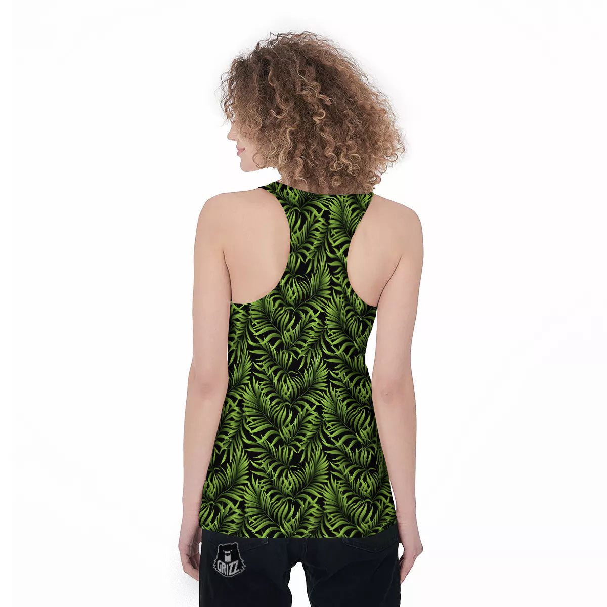 Palm Leaf Green Tropical Print Pattern Women's Racerback Tank Top-grizzshop
