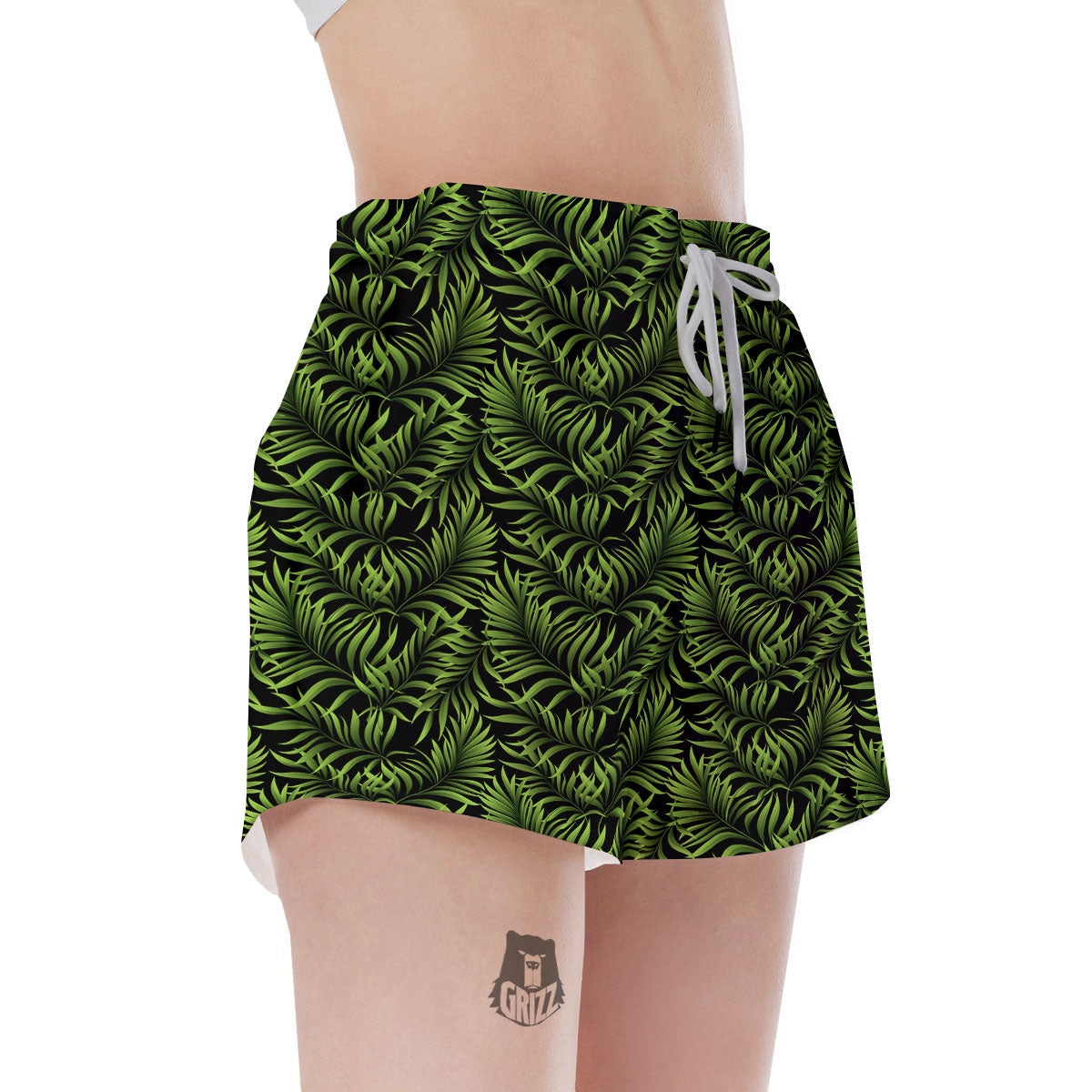 Palm Leaf Green Tropical Print Pattern Women's Shorts-grizzshop
