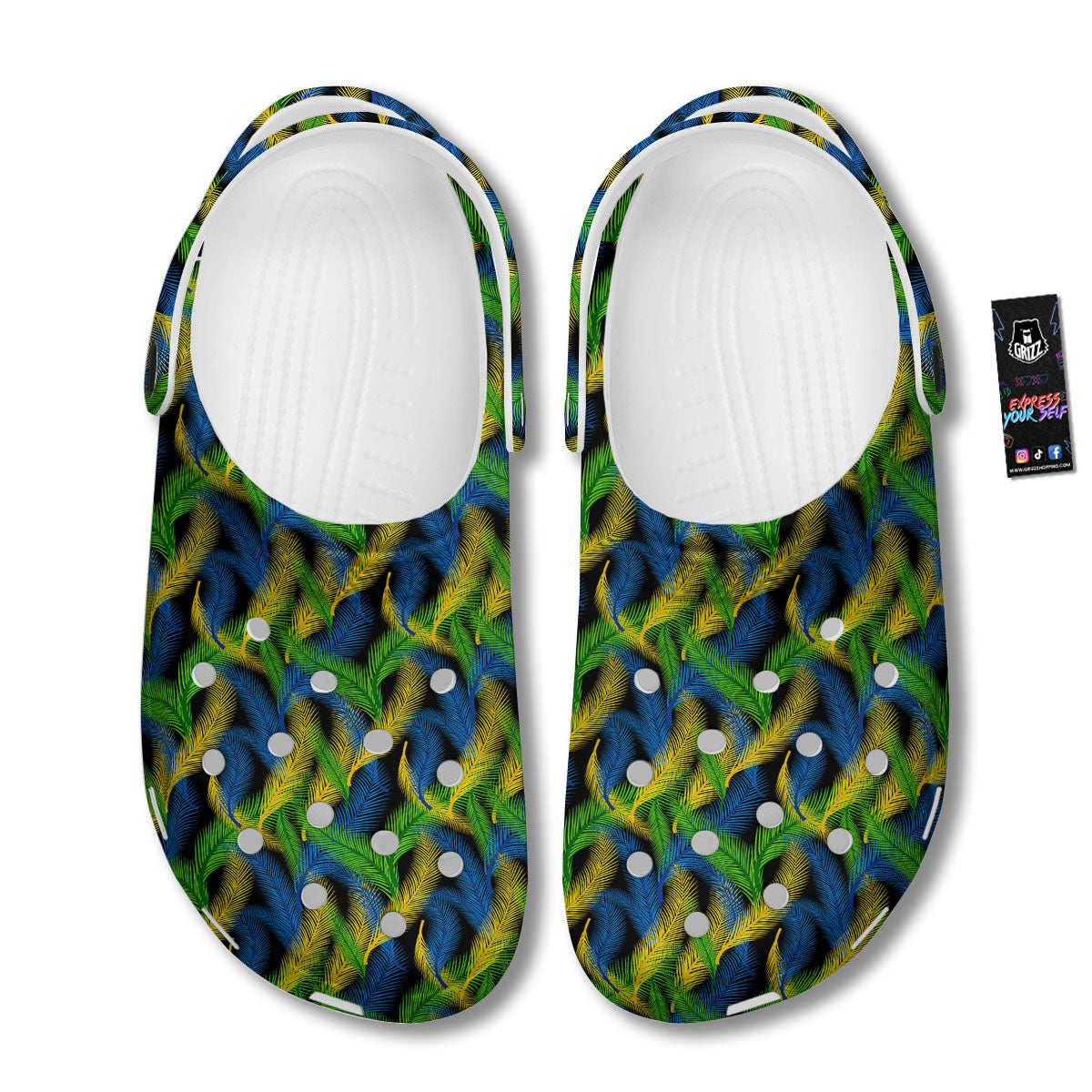 Palm Leaf Mardi Gras Print Pattern Clog-grizzshop