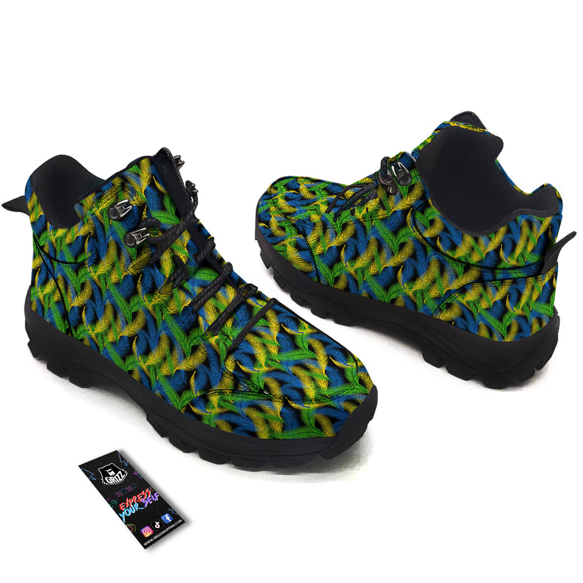 Palm Leaf Mardi Gras Print Pattern Hiking Shoes-grizzshop