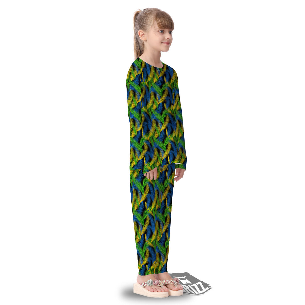 Palm Leaf Mardi Gras Print Pattern Kid's Pajamas-grizzshop