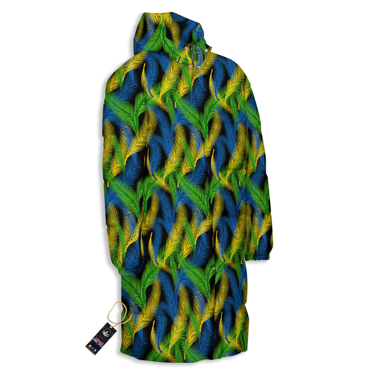 Palm Leaf Mardi Gras Print Pattern Long Down Jacket-grizzshop