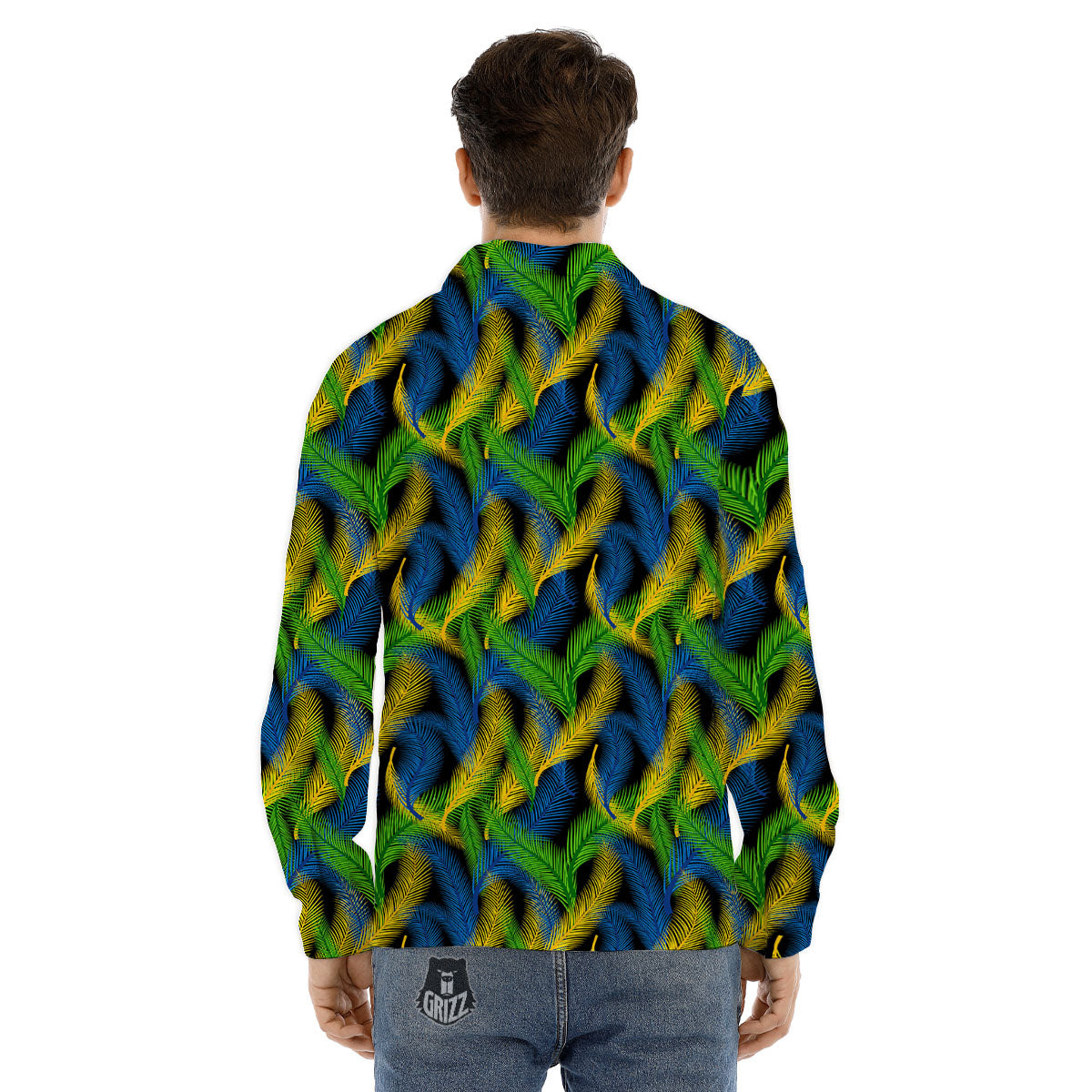 Palm Leaf Mardi Gras Print Pattern Men's Dress Shirts-grizzshop