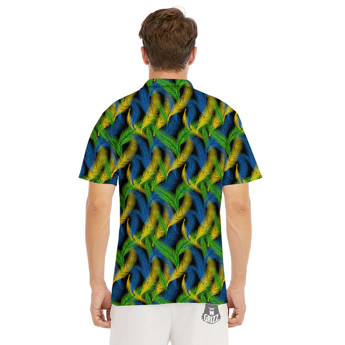 Palm Leaf Mardi Gras Print Pattern Men's Golf Shirts-grizzshop