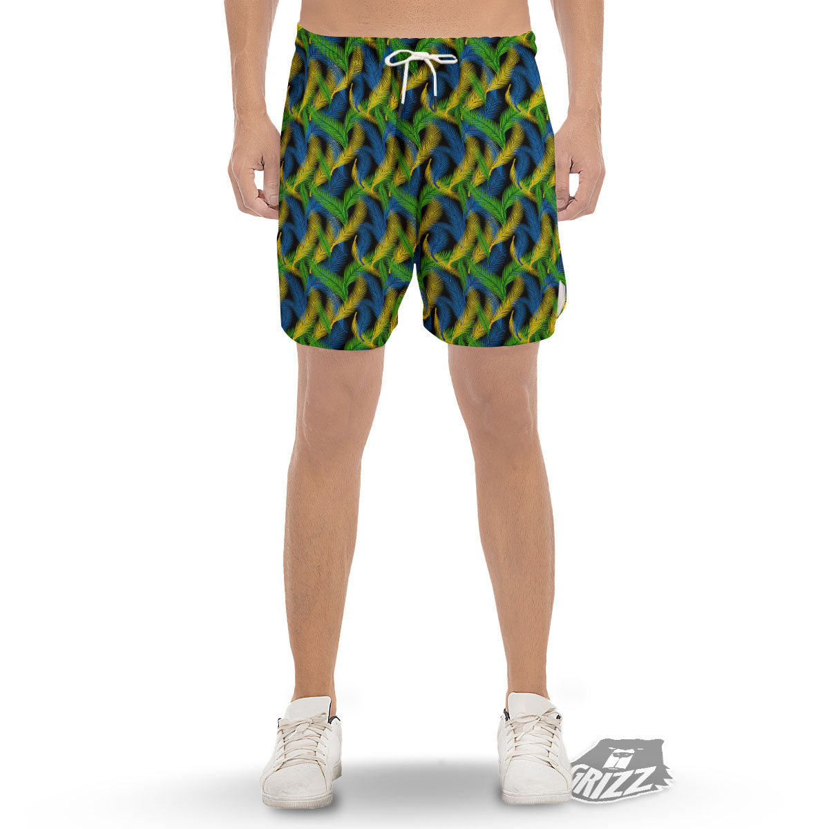 Palm Leaf Mardi Gras Print Pattern Men's Gym Shorts-grizzshop