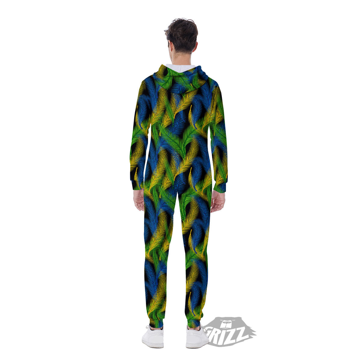 Palm Leaf Mardi Gras Print Pattern Men's Jumpsuit-grizzshop
