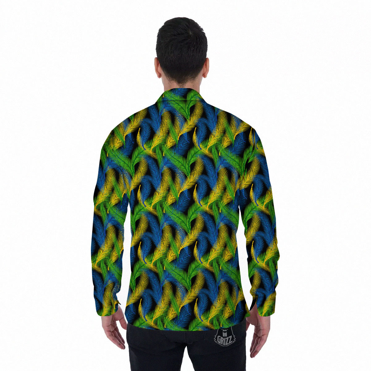 Palm Leaf Mardi Gras Print Pattern Men's Long Sleeve Shirts-grizzshop