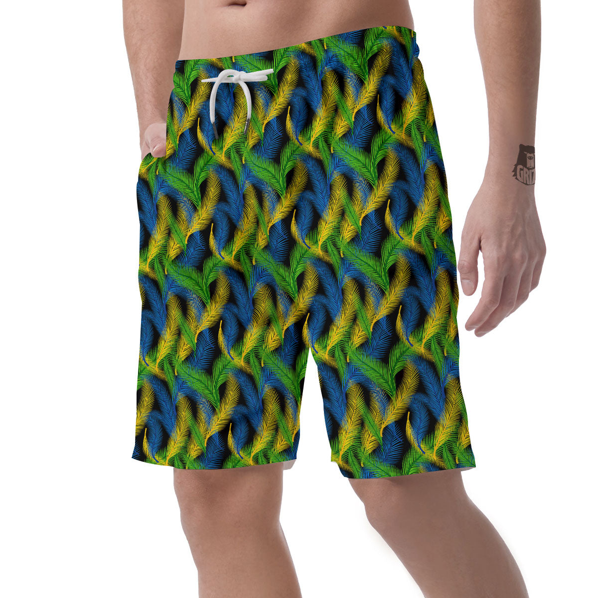 Palm Leaf Mardi Gras Print Pattern Men's Shorts-grizzshop