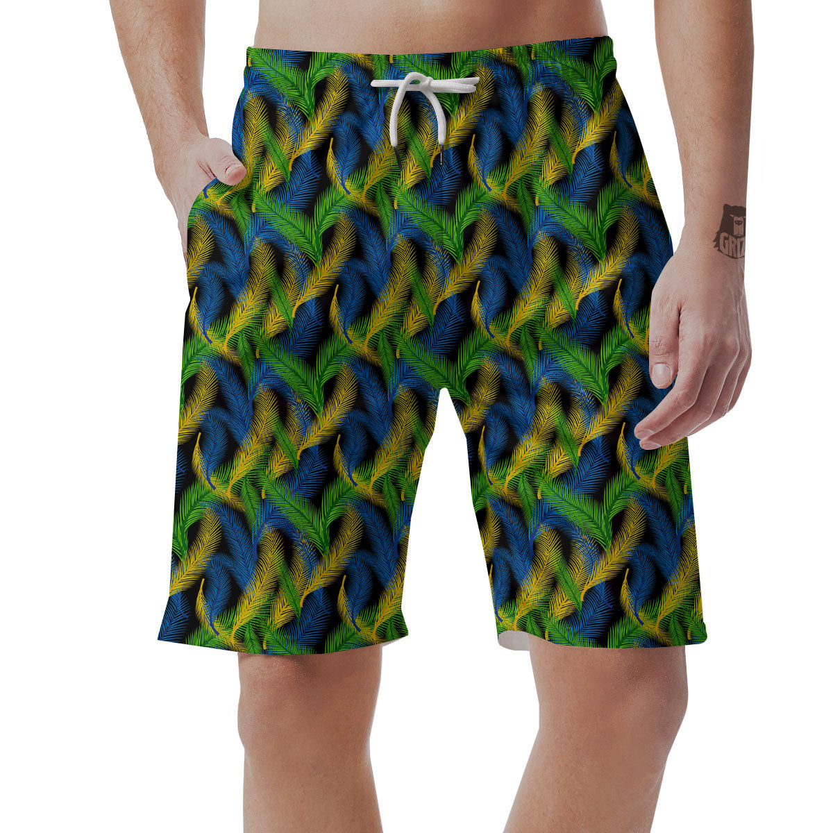 Palm Leaf Mardi Gras Print Pattern Men's Shorts-grizzshop