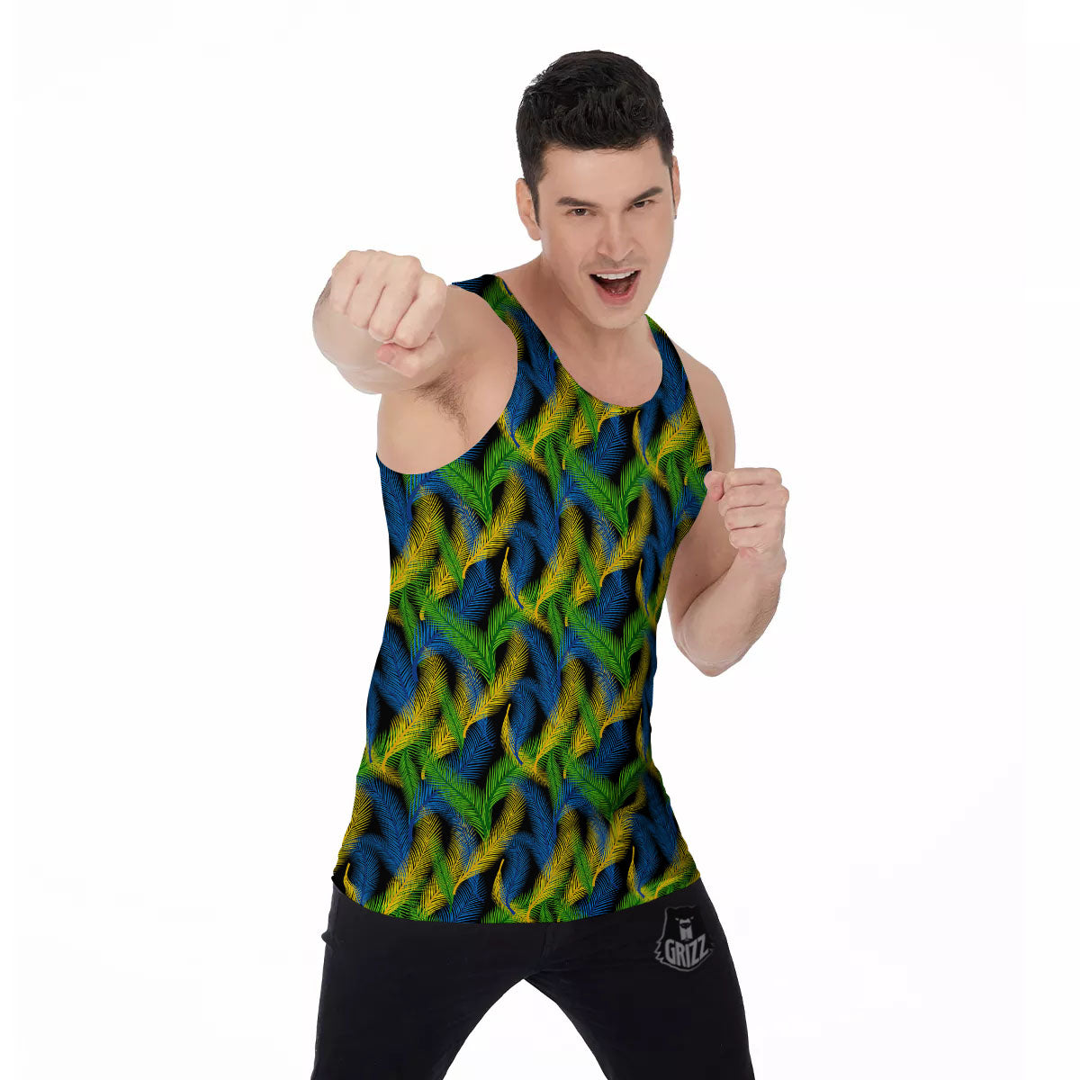 Palm Leaf Mardi Gras Print Pattern Men's Tank Top-grizzshop