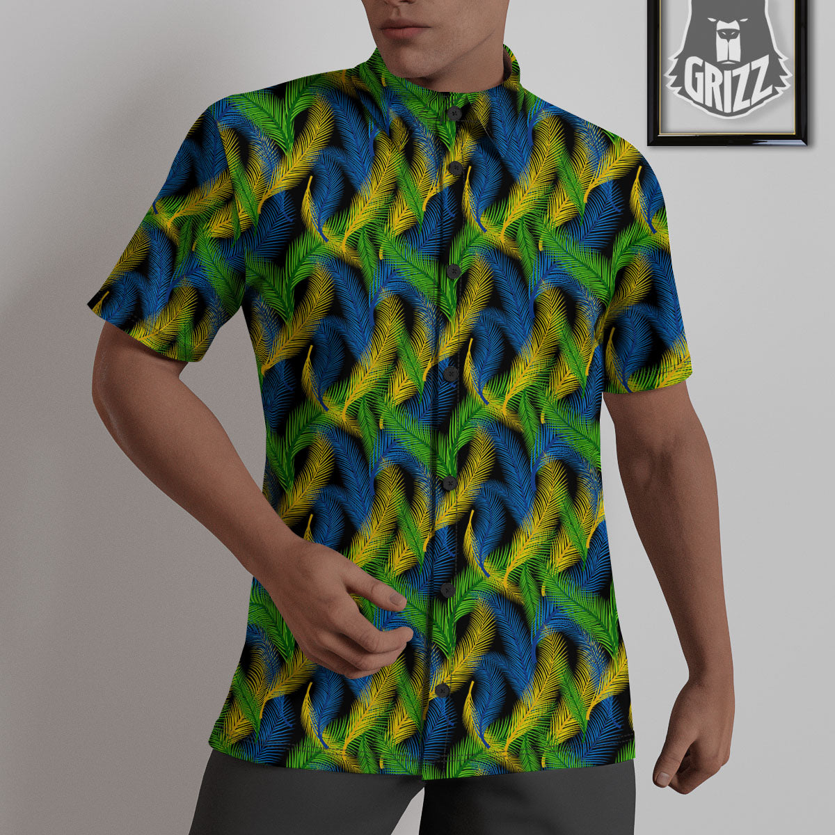 Palm Leaf Mardi Gras Print Pattern Untucked Shirts-grizzshop