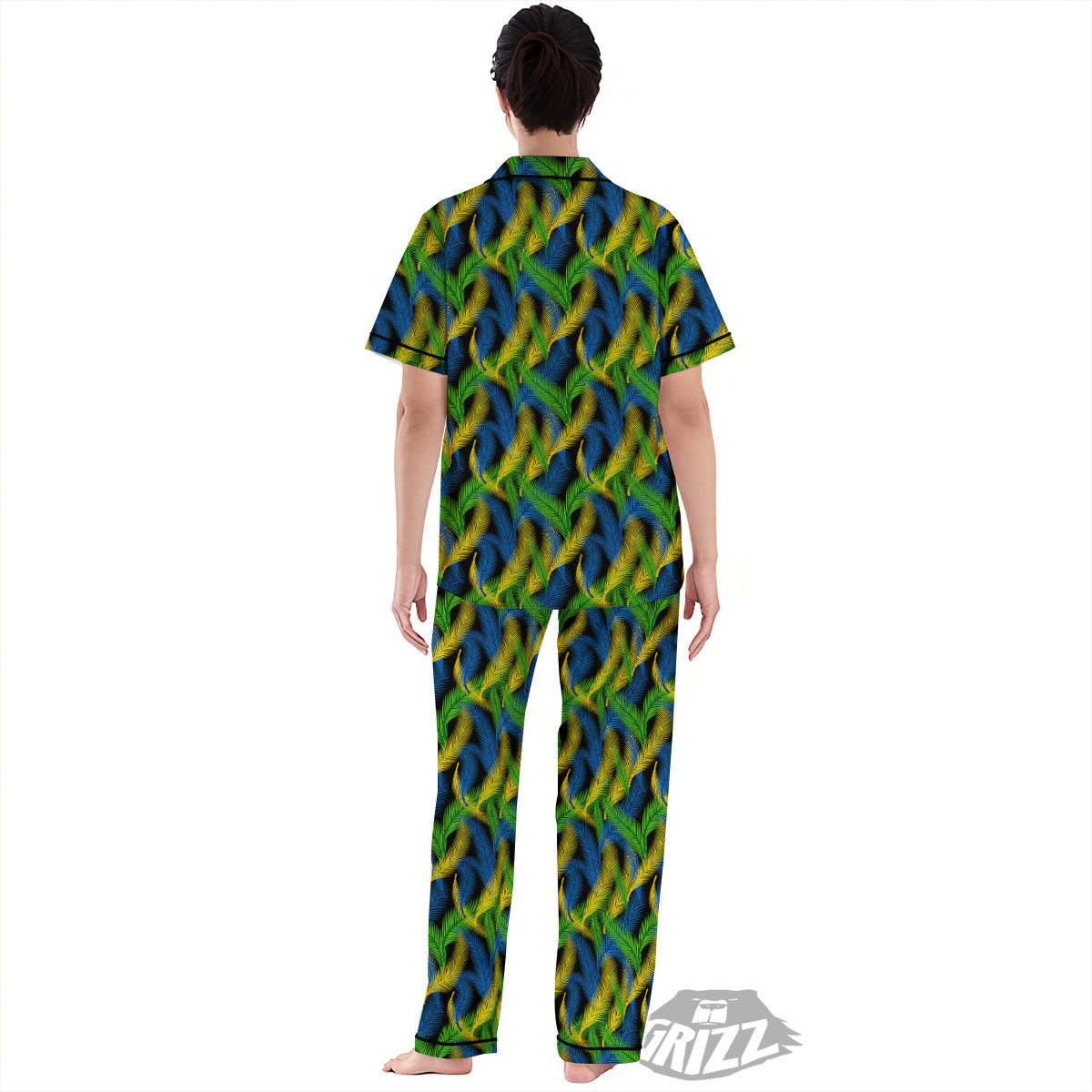 Palm Leaf Mardi Gras Print Pattern Women's Pajamas Set-grizzshop