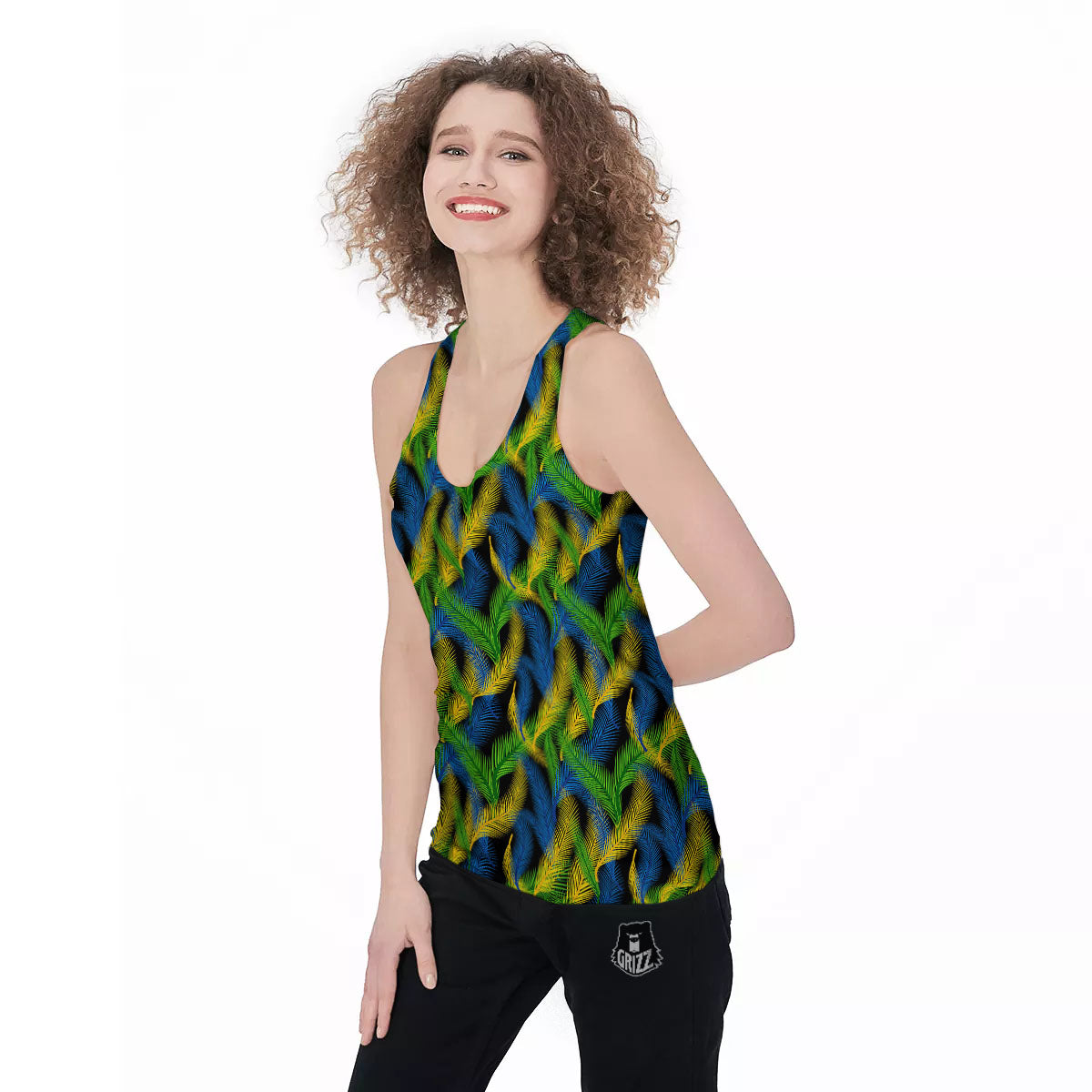 Palm Leaf Mardi Gras Print Pattern Women's Racerback Tank Top-grizzshop