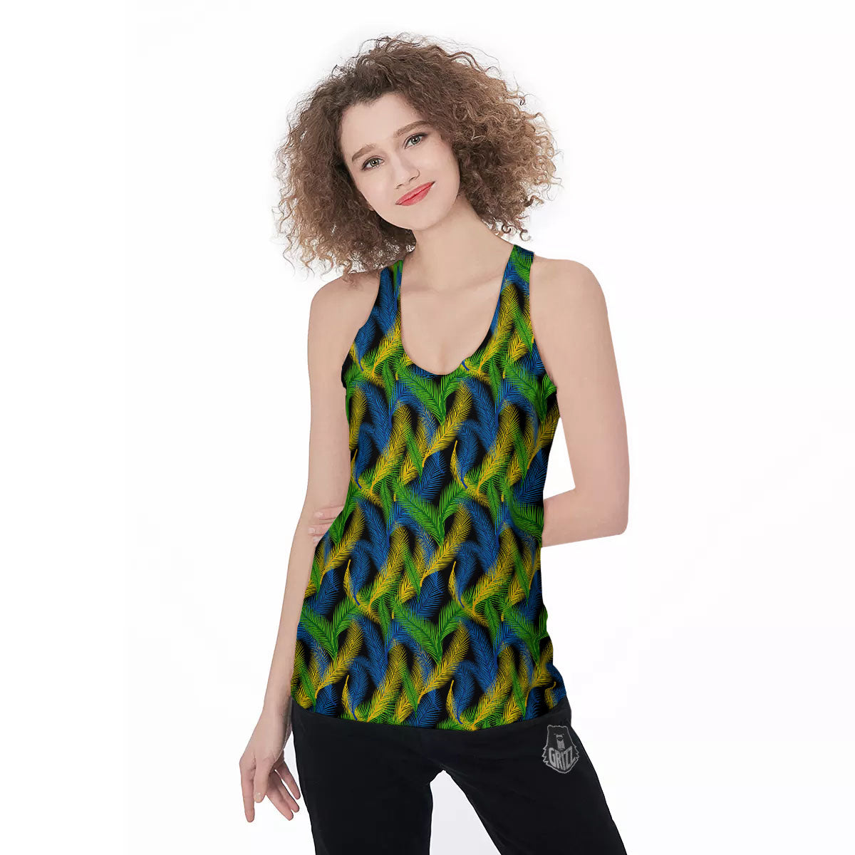 Palm Leaf Mardi Gras Print Pattern Women's Racerback Tank Top-grizzshop
