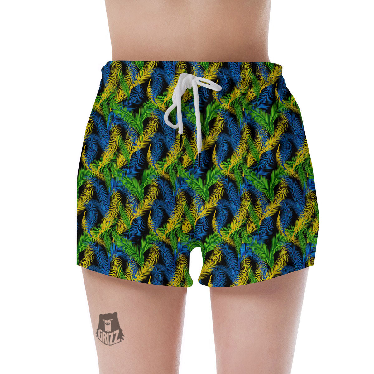 Palm Leaf Mardi Gras Print Pattern Women's Shorts-grizzshop
