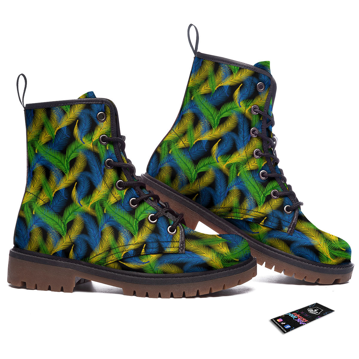 Palm Leaf Mardi Gras Print Pattern Work Boots-grizzshop