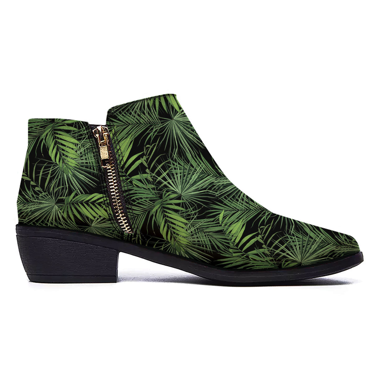 Palm Leaf Night Tropical Print Pattern Ankle Boots-grizzshop