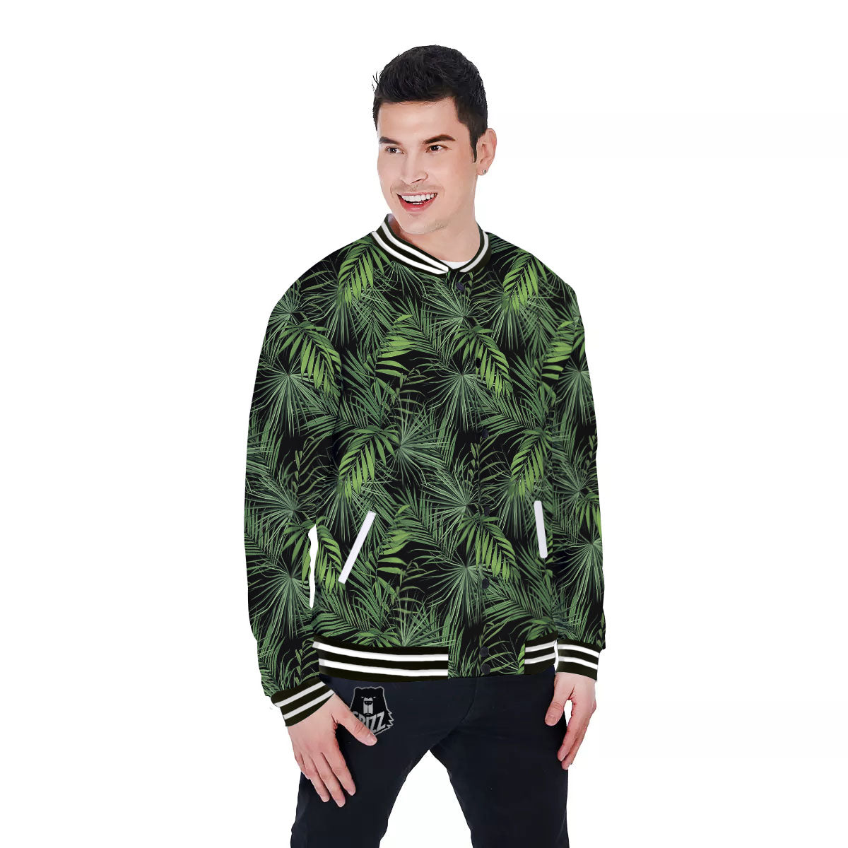 Palm Leaf Night Tropical Print Pattern Baseball Jacket-grizzshop