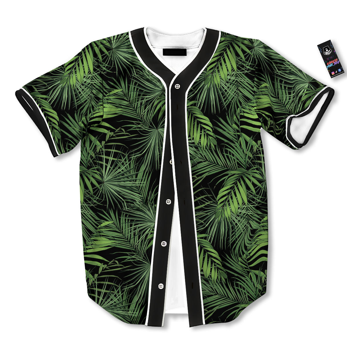 Palm Leaf Night Tropical Print Pattern Baseball Jersey-grizzshop