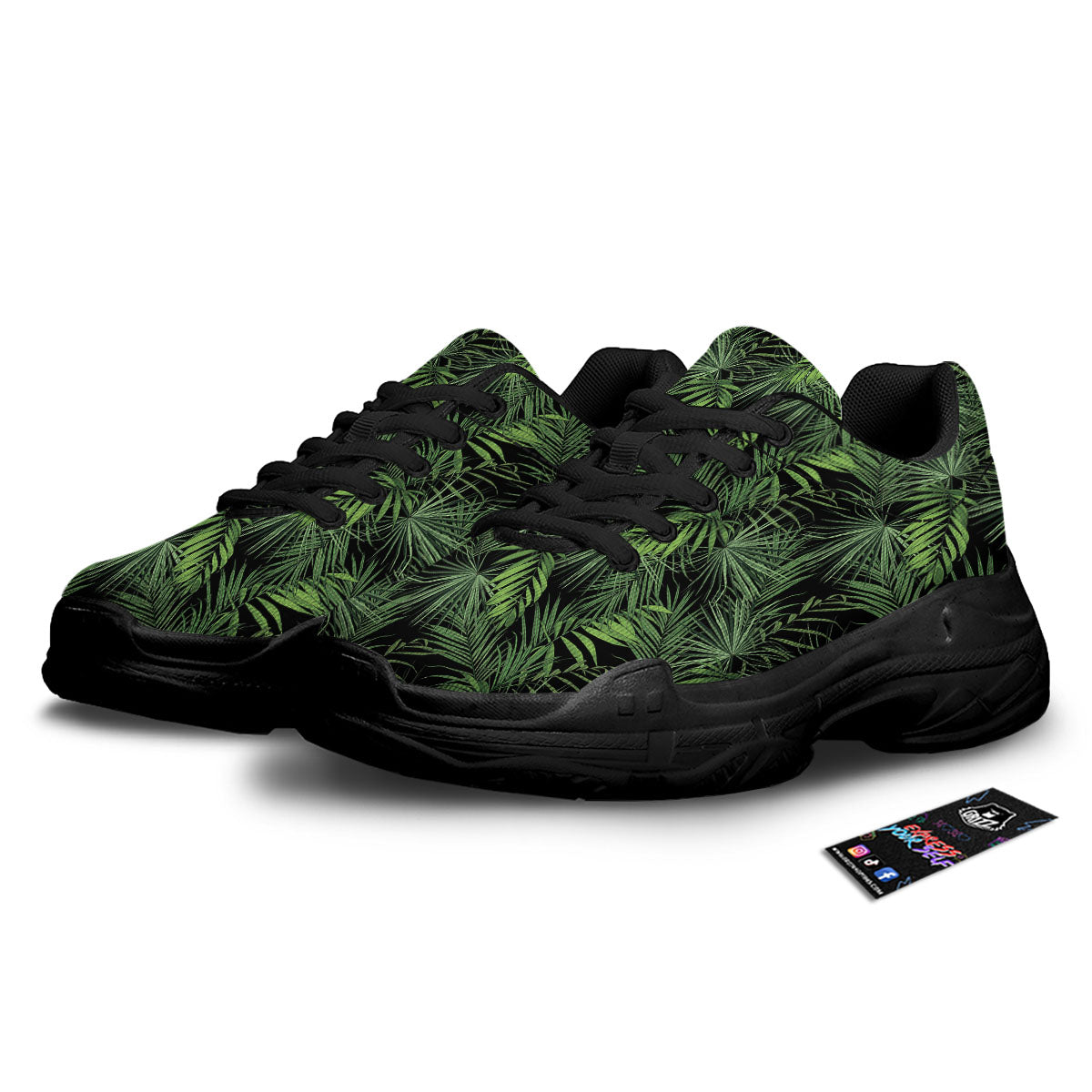 Palm Leaf Night Tropical Print Pattern Black Chunky Shoes-grizzshop