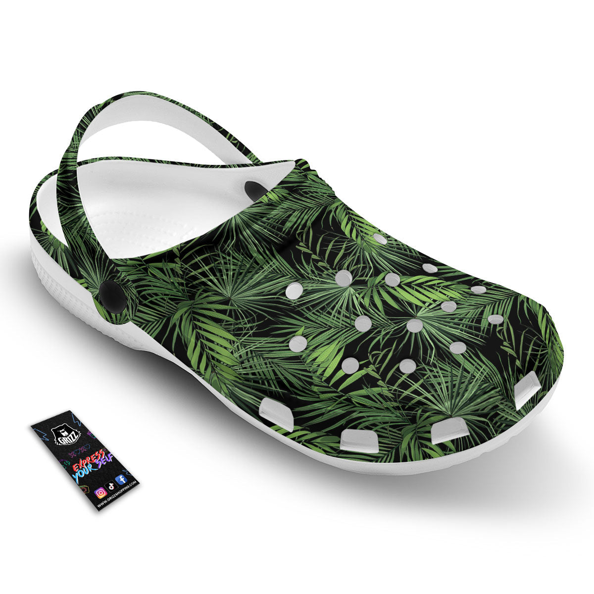 Palm Leaf Night Tropical Print Pattern Clog-grizzshop
