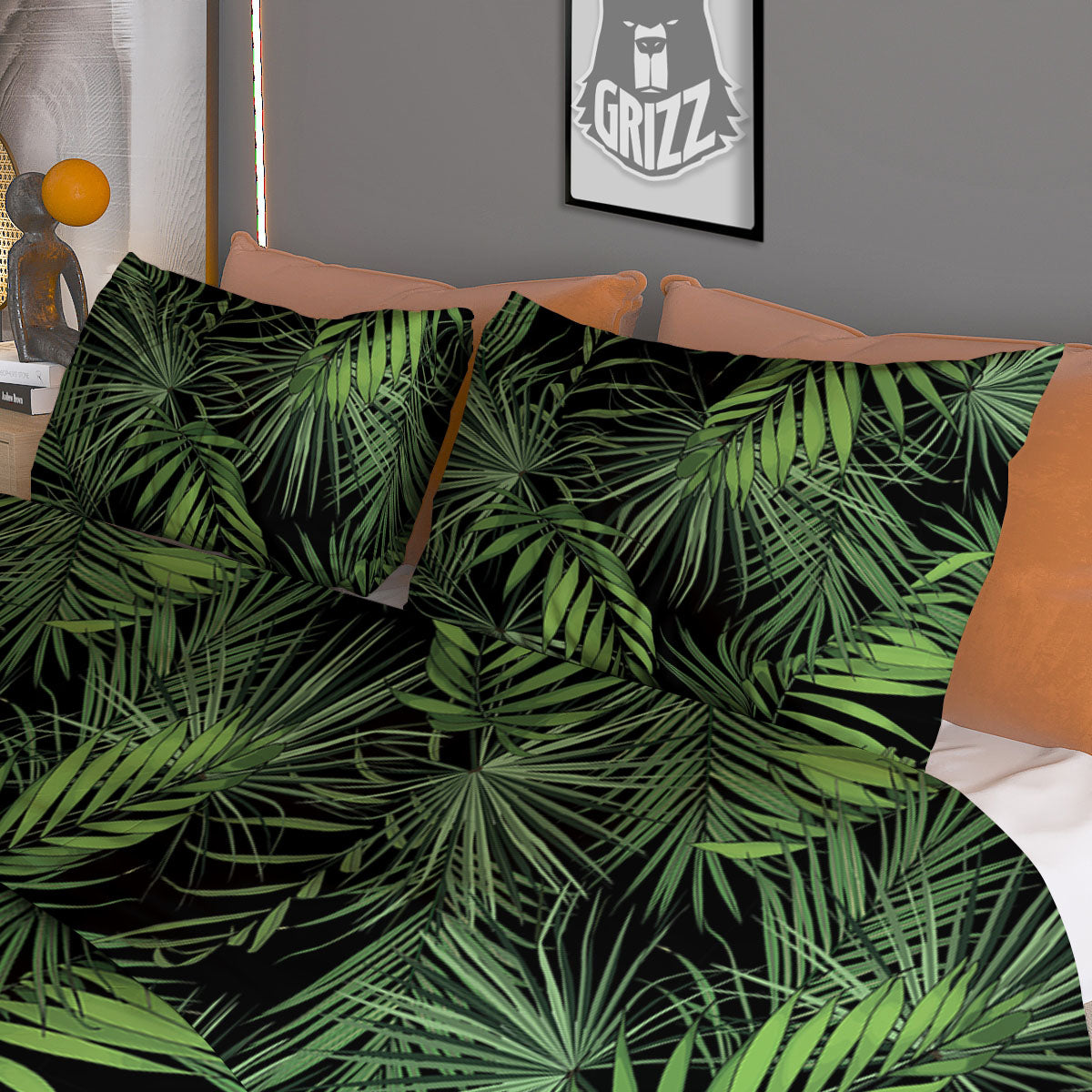 Palm Leaf Night Tropical Print Pattern Duvet Cover Bedding Set