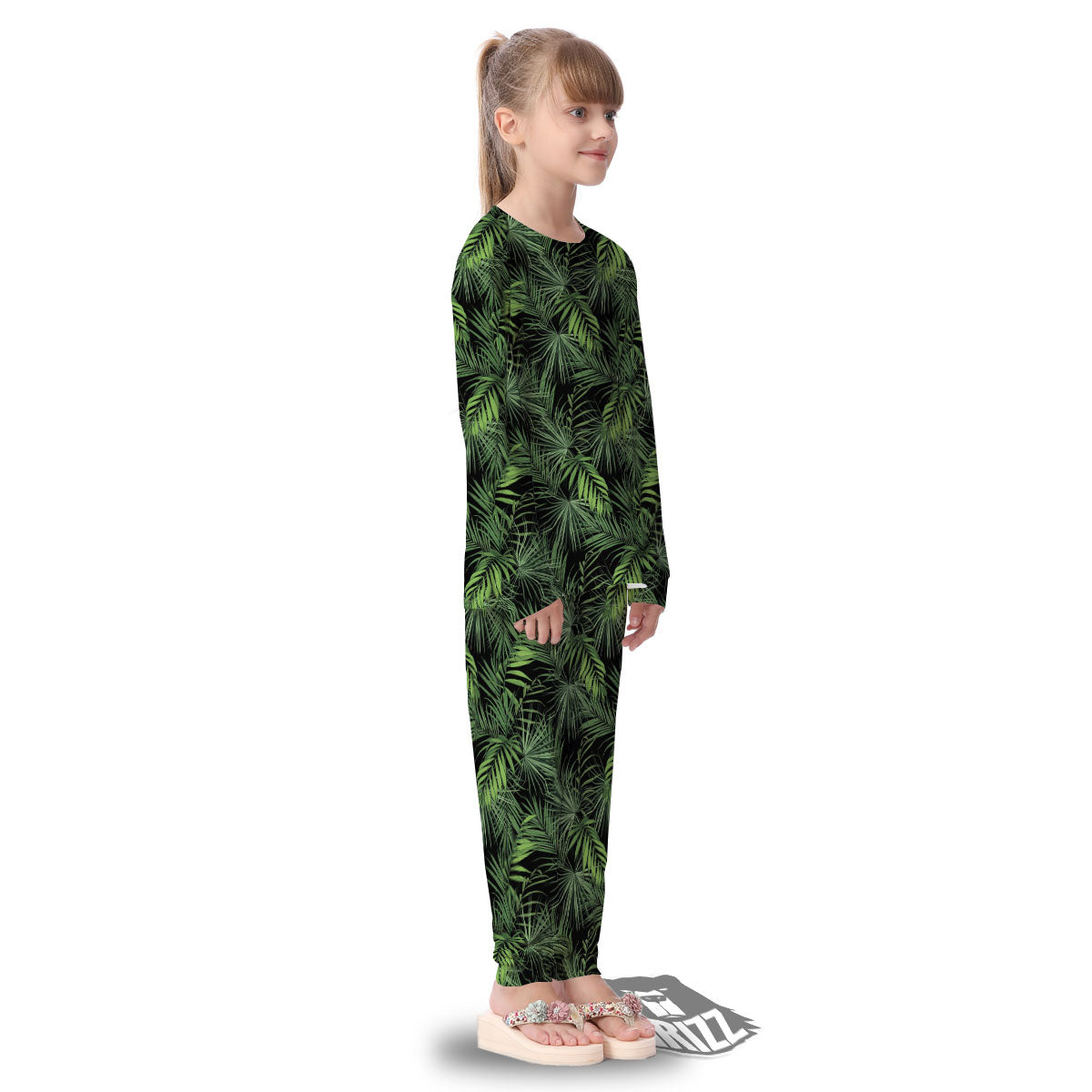 Palm Leaf Night Tropical Print Pattern Kid's Pajamas-grizzshop