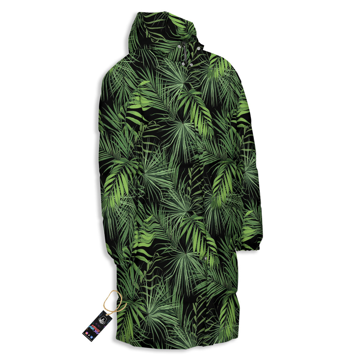 Palm Leaf Night Tropical Print Pattern Long Down Jacket-grizzshop