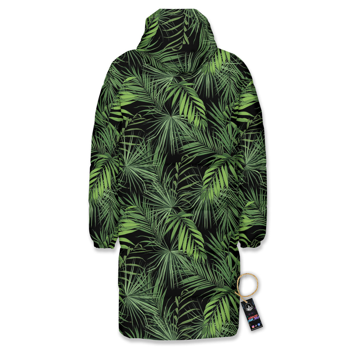 Palm Leaf Night Tropical Print Pattern Long Down Jacket-grizzshop