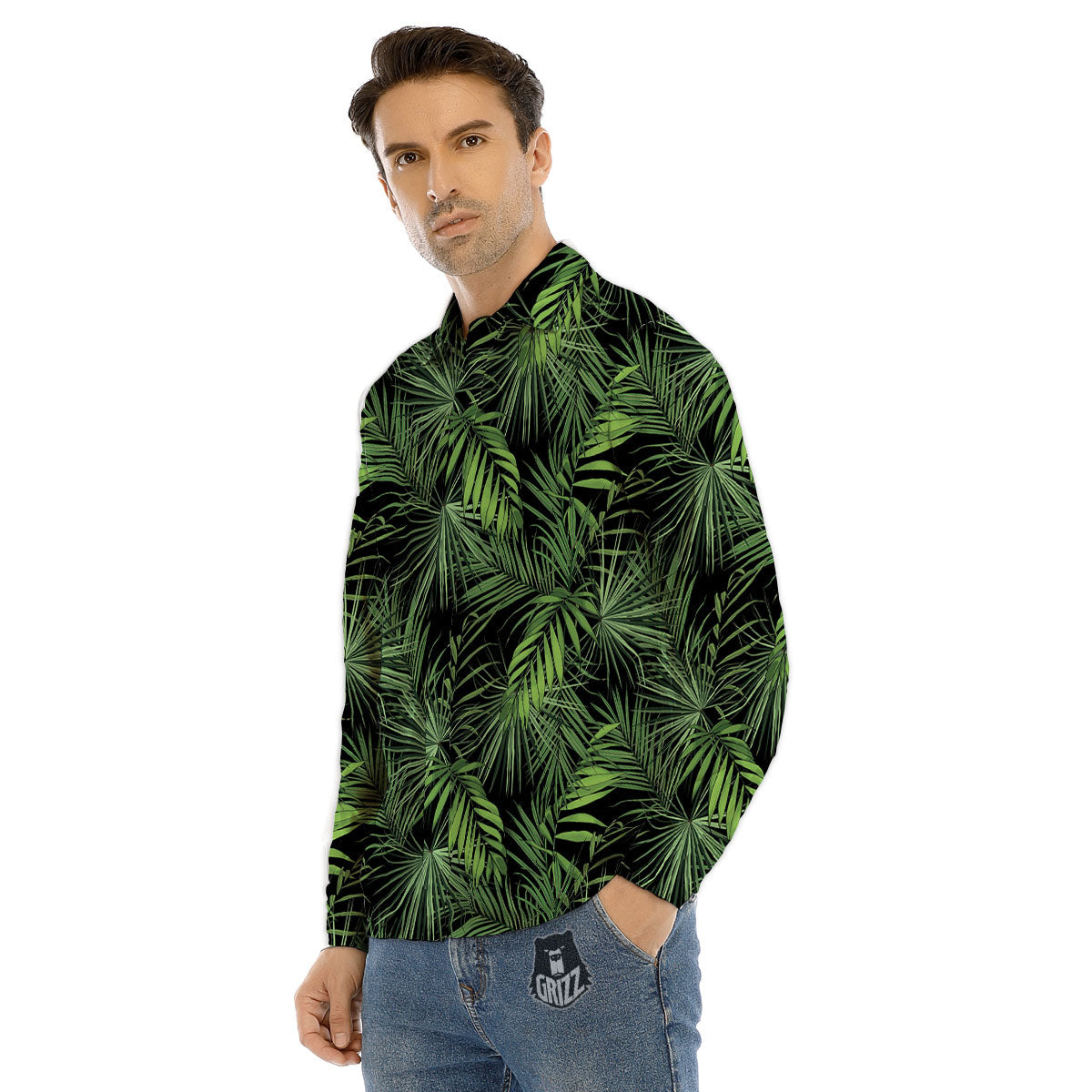 Palm Leaf Night Tropical Print Pattern Men's Dress Shirts-grizzshop