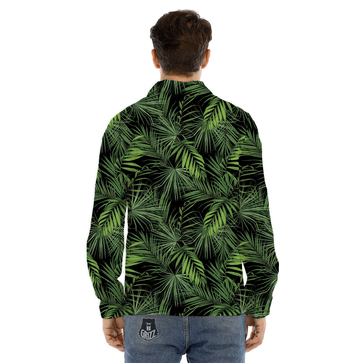 Palm Leaf Night Tropical Print Pattern Men's Dress Shirts-grizzshop