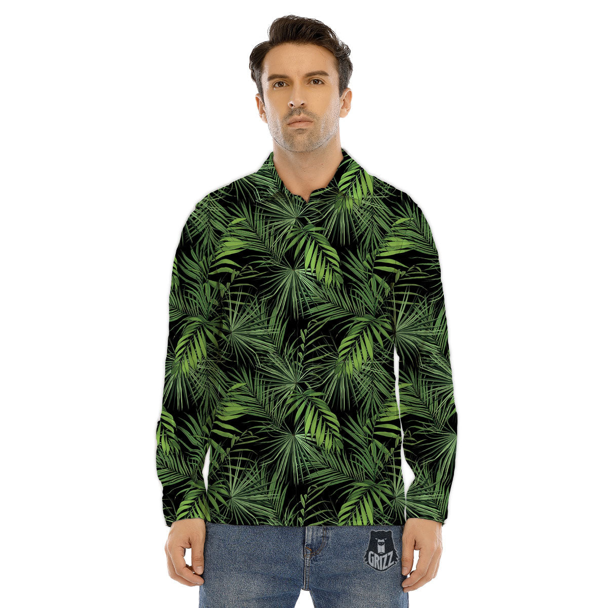 Palm Leaf Night Tropical Print Pattern Men's Dress Shirts-grizzshop