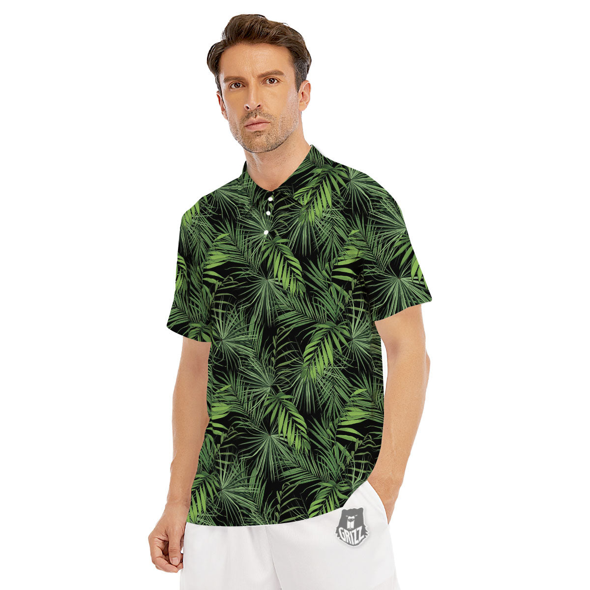 Palm Leaf Night Tropical Print Pattern Men's Golf Shirts-grizzshop