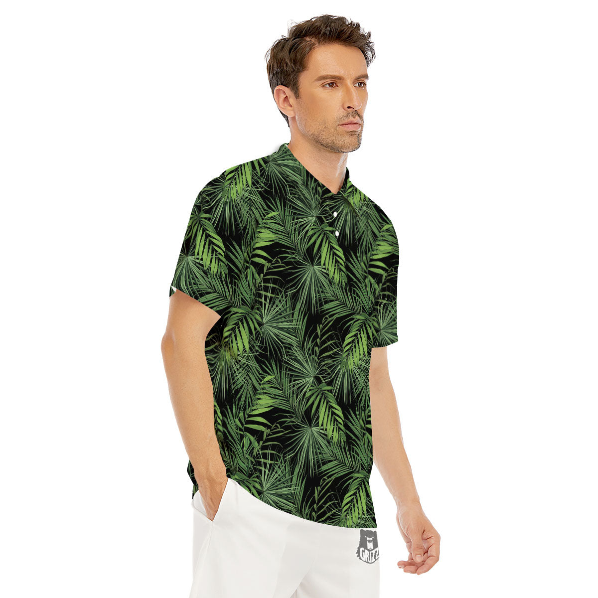 Palm Leaf Night Tropical Print Pattern Men's Golf Shirts-grizzshop