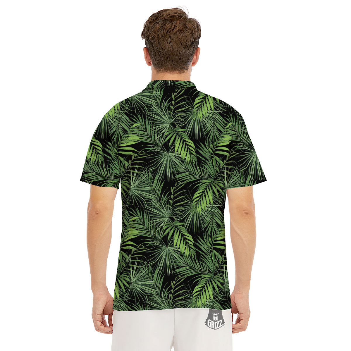 Palm Leaf Night Tropical Print Pattern Men's Golf Shirts-grizzshop