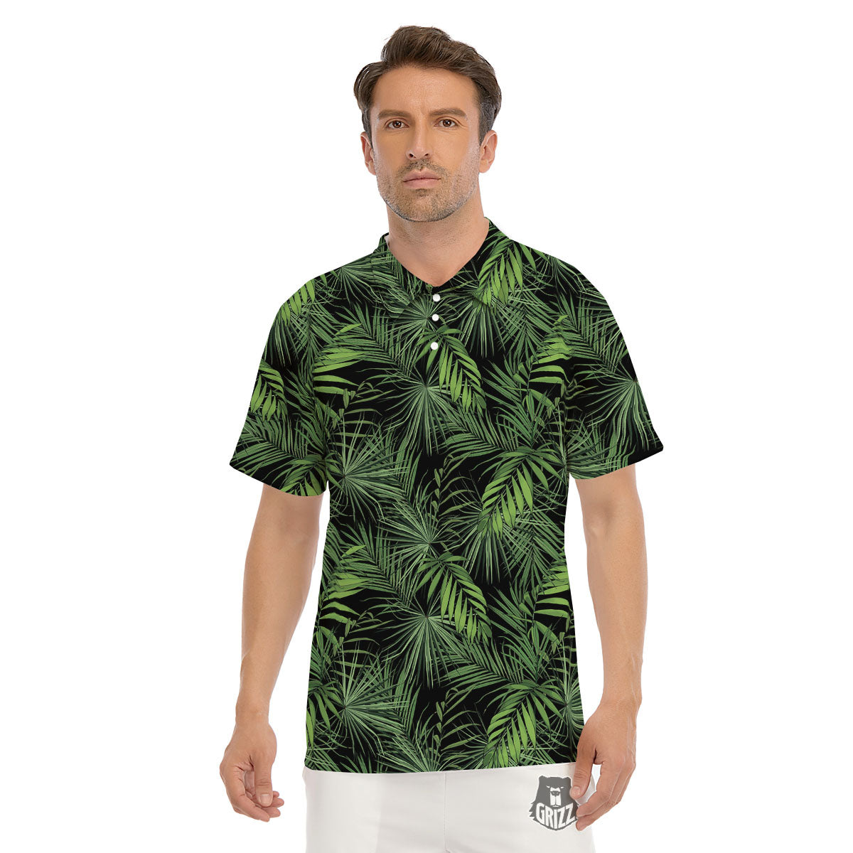 Palm Leaf Night Tropical Print Pattern Men's Golf Shirts-grizzshop