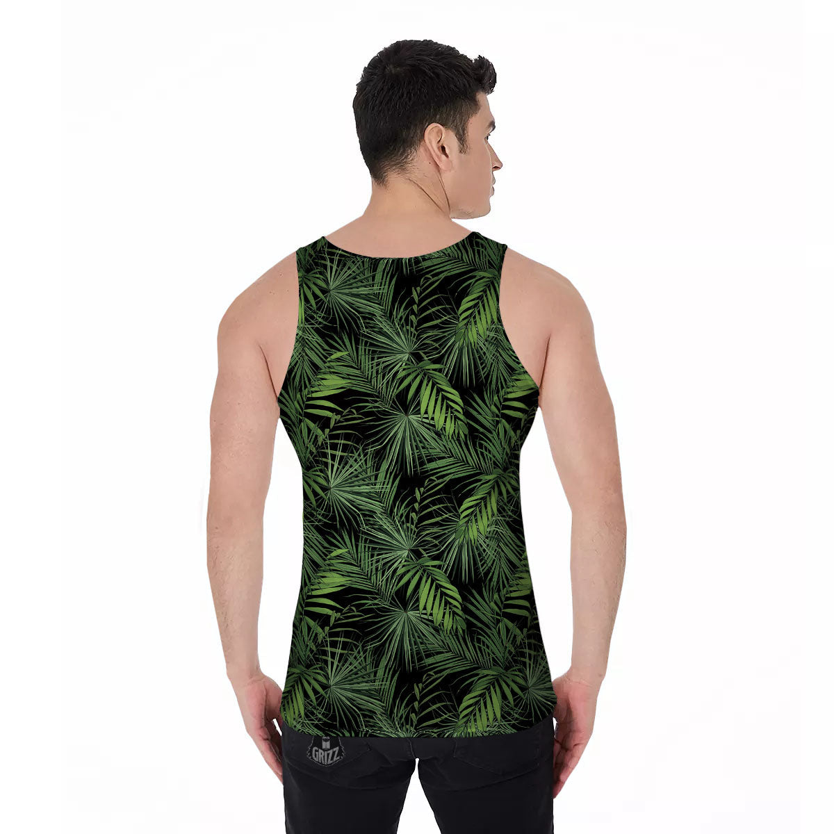 Palm Leaf Night Tropical Print Pattern Men's Tank Top-grizzshop