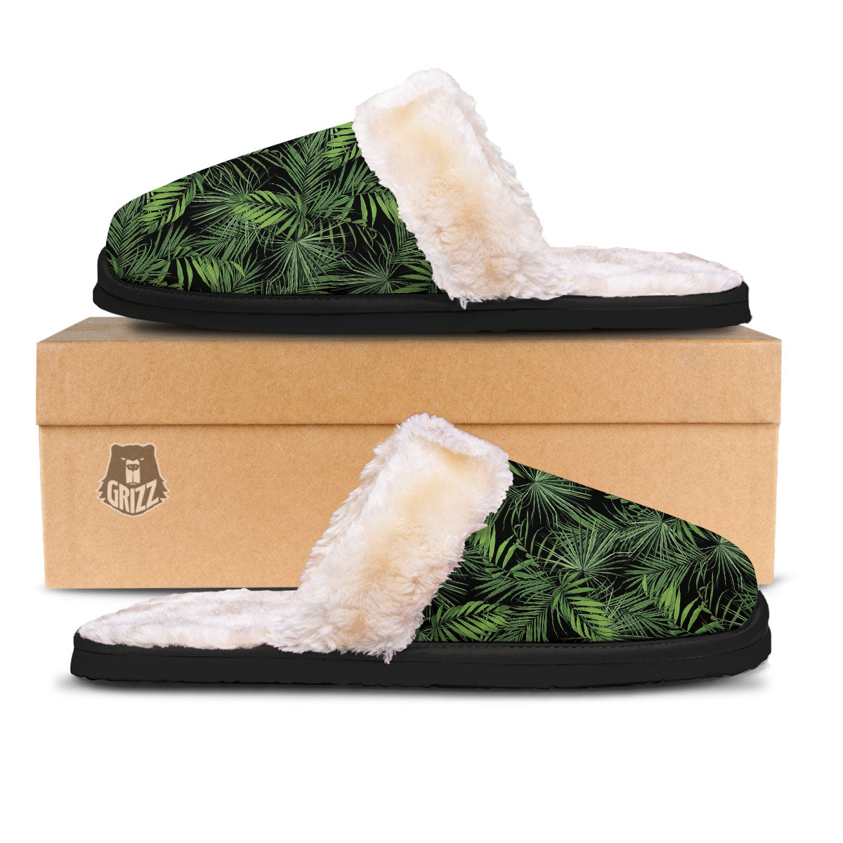 Palm Leaf Night Tropical Print Pattern Slippers-grizzshop