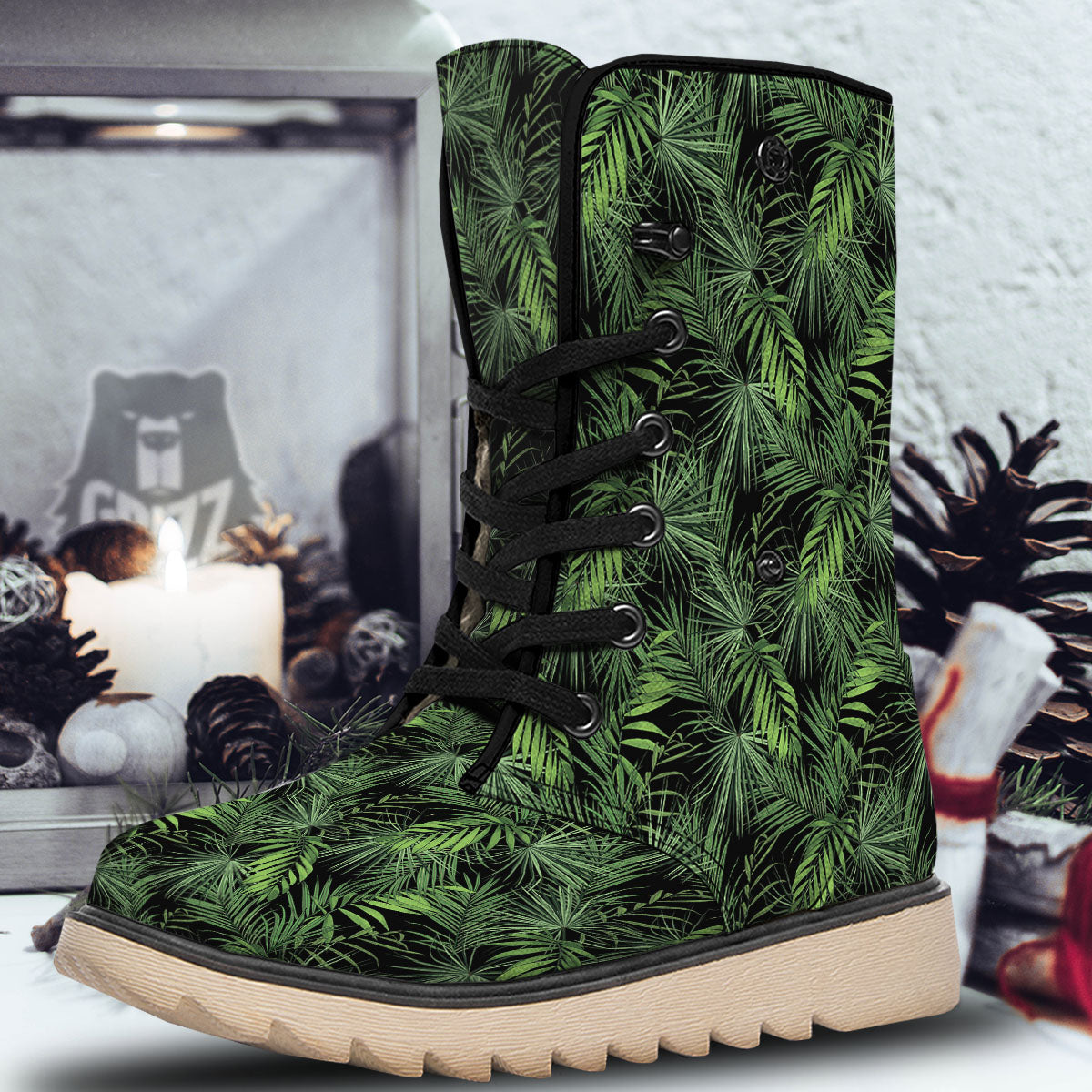 Palm Leaf Night Tropical Print Pattern Snow Boots-grizzshop