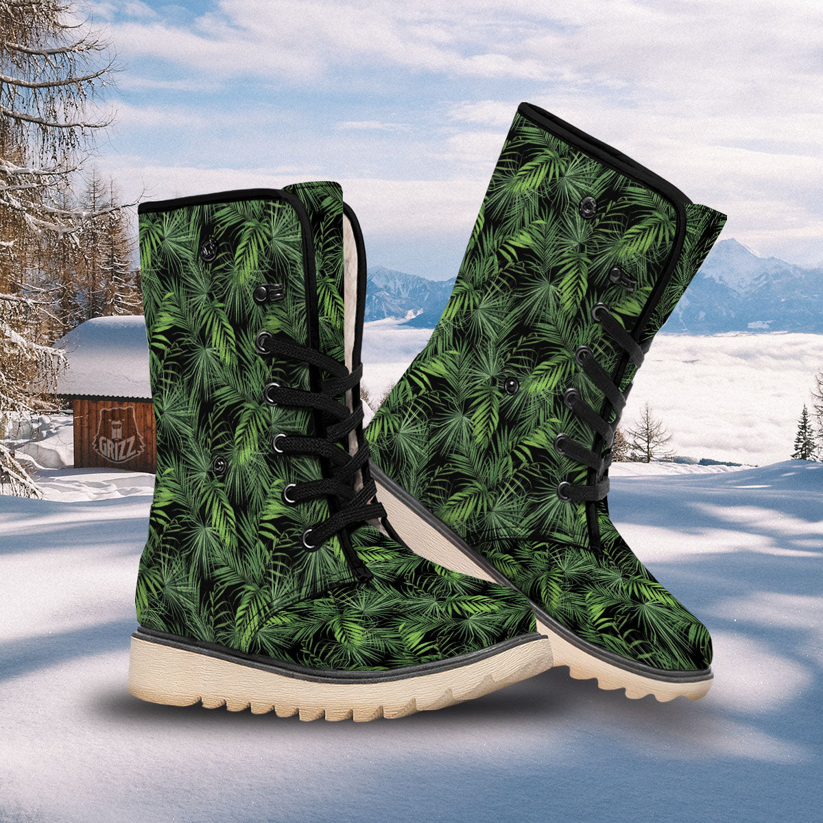 Palm Leaf Night Tropical Print Pattern Snow Boots-grizzshop