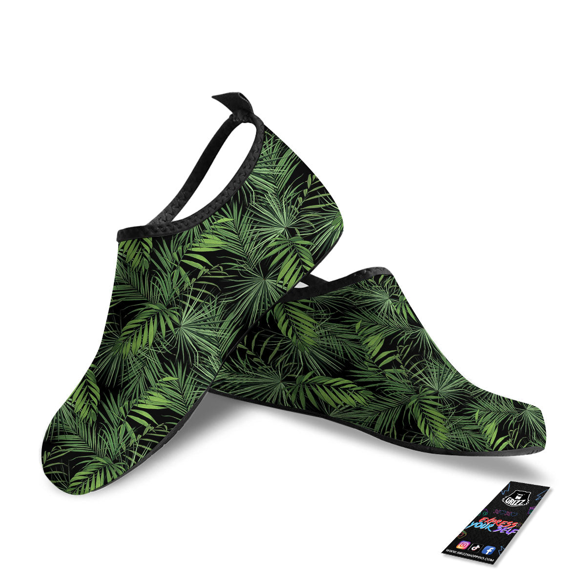 Palm Leaf Night Tropical Print Pattern Water Shoes-grizzshop