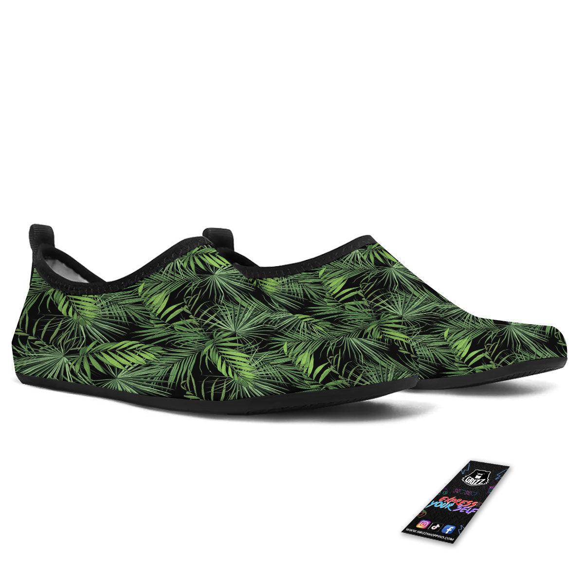 Palm Leaf Night Tropical Print Pattern Water Shoes-grizzshop