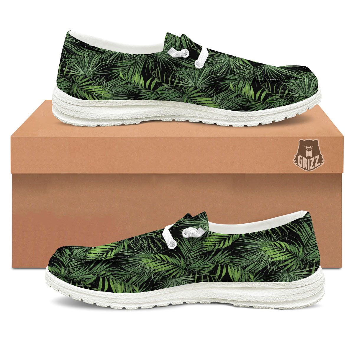 Palm Leaf Night Tropical Print Pattern White Loafers-grizzshop