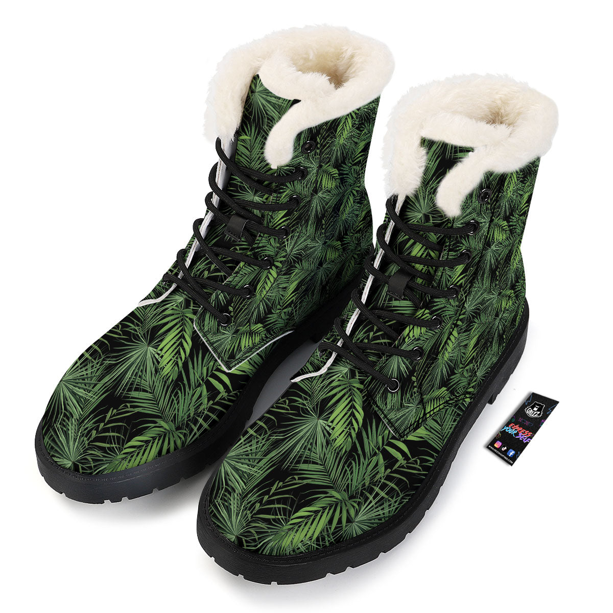 Palm Leaf Night Tropical Print Pattern Winter Boots-grizzshop