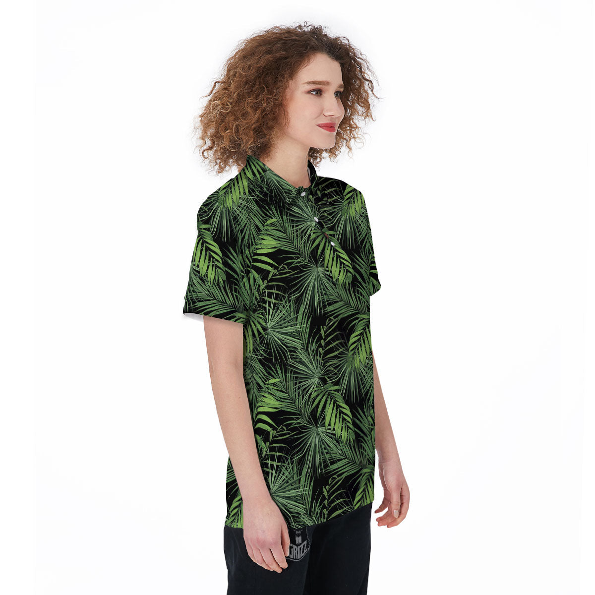 Palm Leaf Night Tropical Print Pattern Women's Golf Shirts-grizzshop
