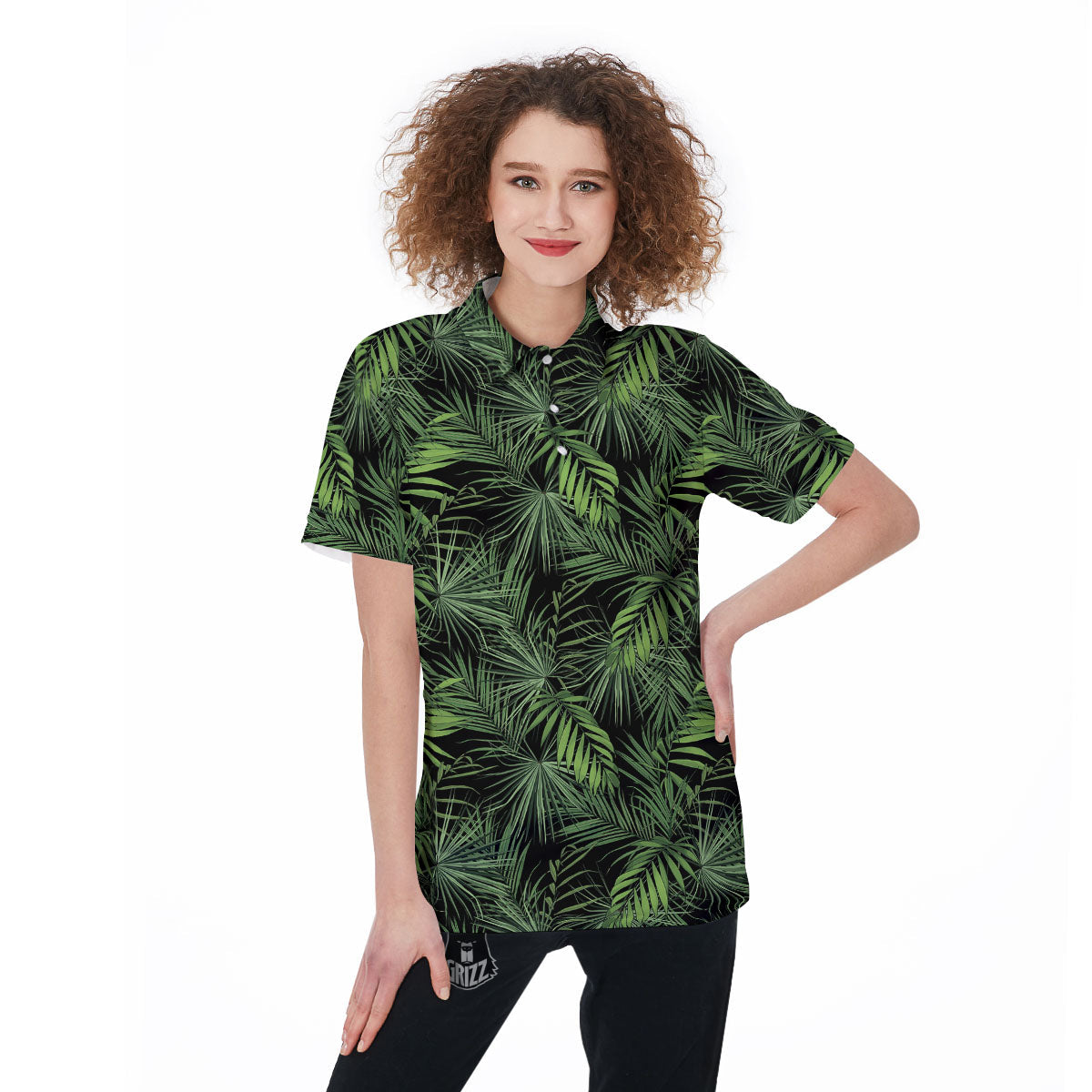 Palm Leaf Night Tropical Print Pattern Women's Golf Shirts-grizzshop